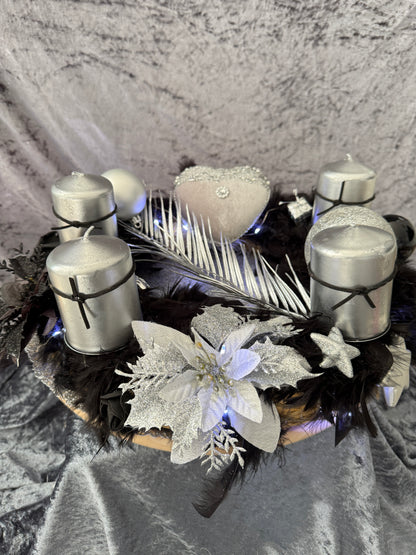 Adventskranz Federkranz schwarz silber