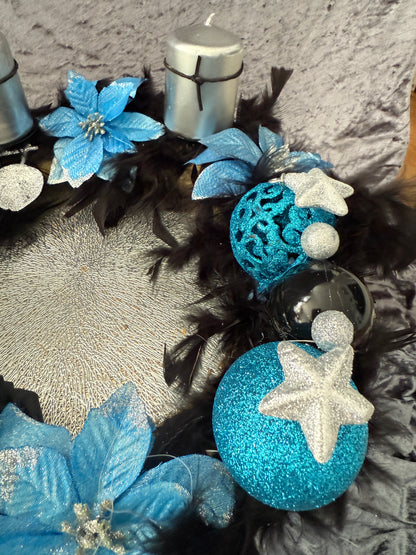 Adventskranz Federkranz schwarz blau