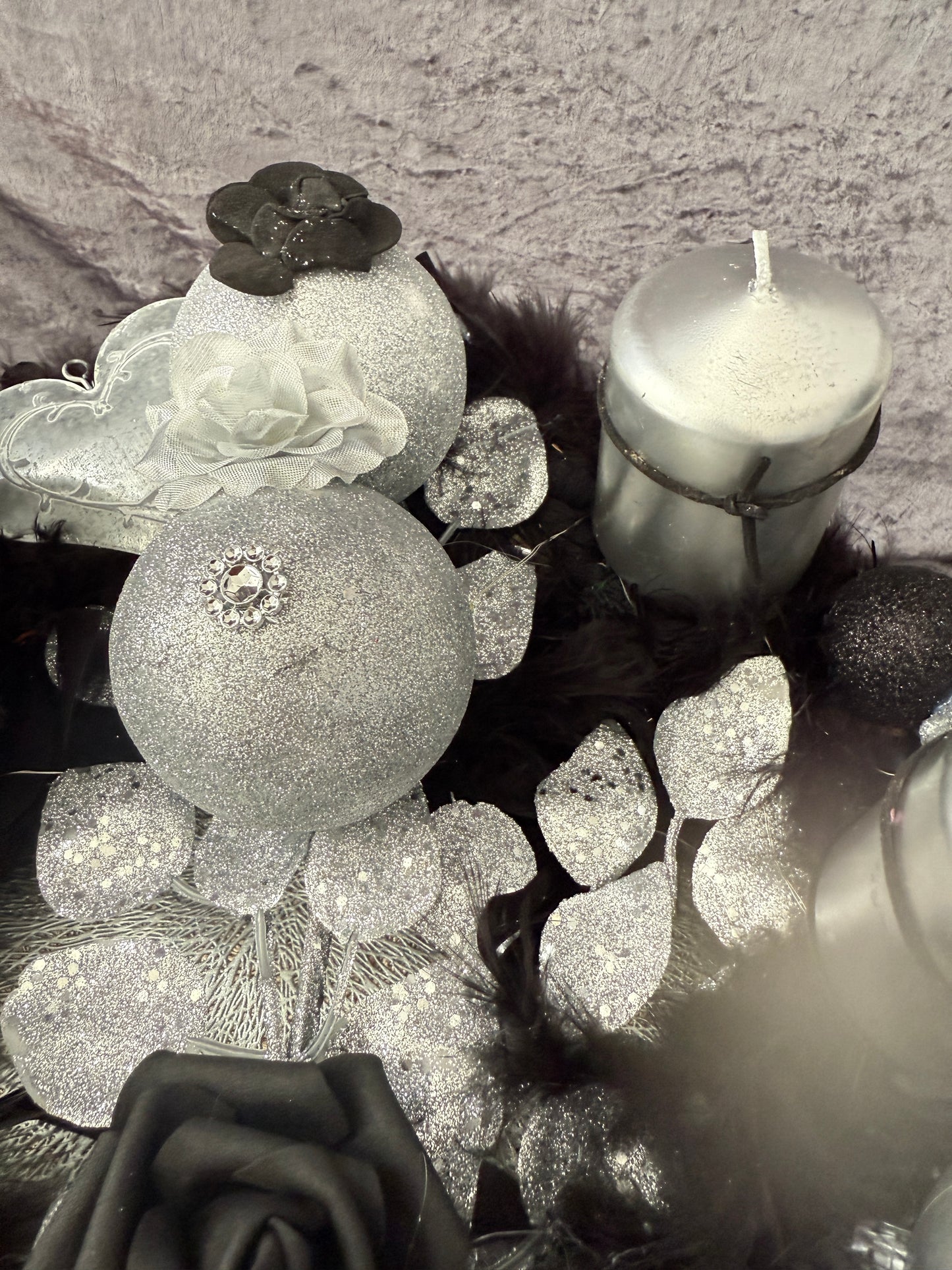 Adventskranz Federkranz schwarz silber