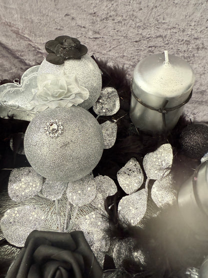 Adventskranz Federkranz schwarz silber