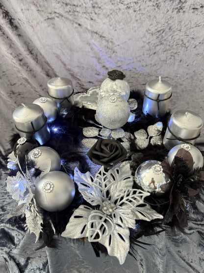 Adventskranz Federkranz schwarz silber