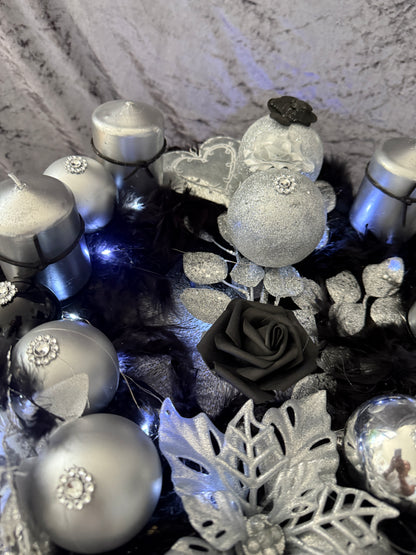 Adventskranz Federkranz schwarz silber