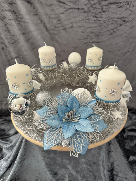 Adventskranz Alu Kranz silber blau