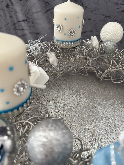 Adventskranz Alu Kranz silber blau