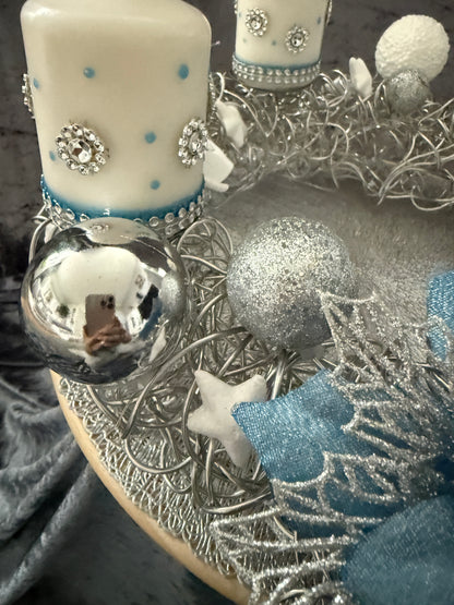 Adventskranz Alu Kranz silber blau