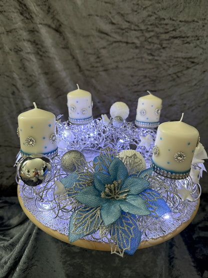 Adventskranz Alu Kranz silber blau