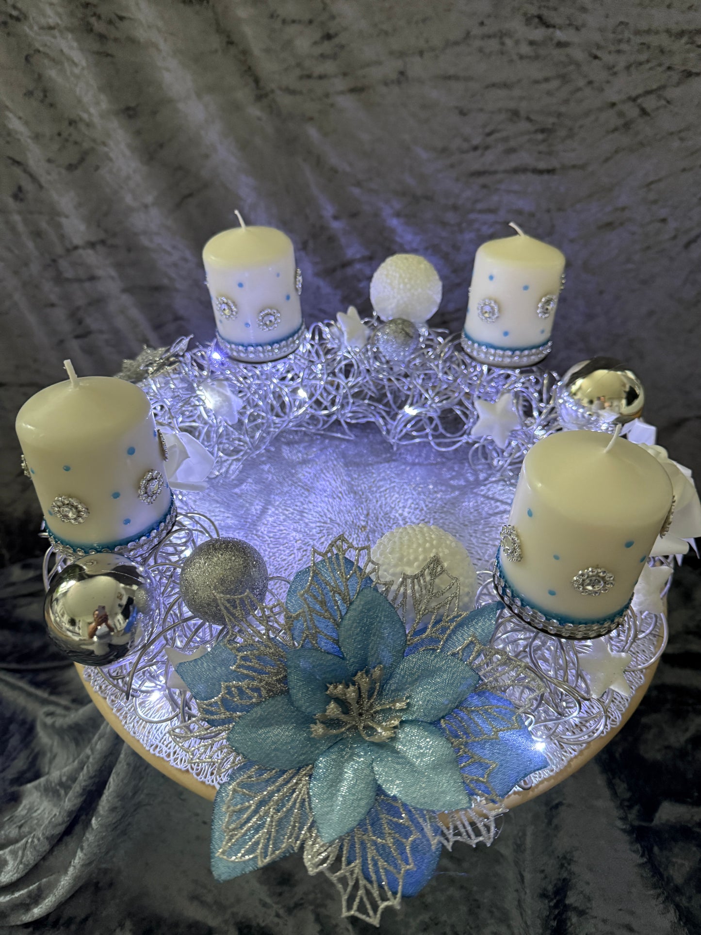 Adventskranz Alu Kranz silber blau