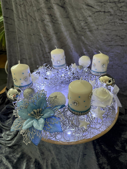 Adventskranz Alu Kranz silber blau