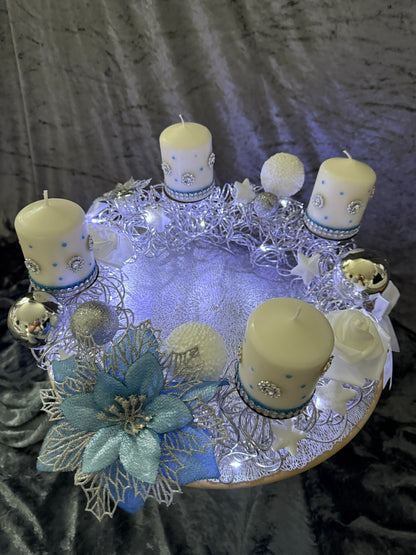 Adventskranz Alu Kranz silber blau
