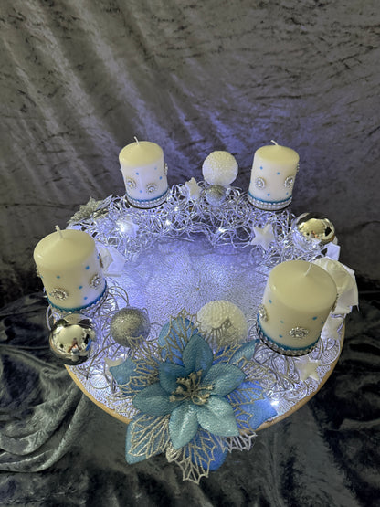 Adventskranz Alu Kranz silber blau