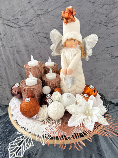 Adventskranz weiß kupfer Engel