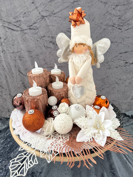 Adventskranz weiß kupfer Engel