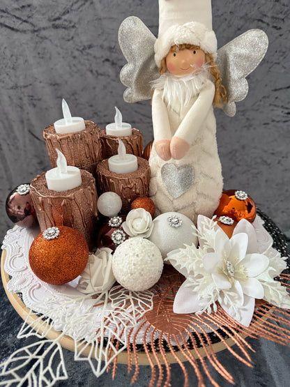 Adventskranz weiß kupfer Engel