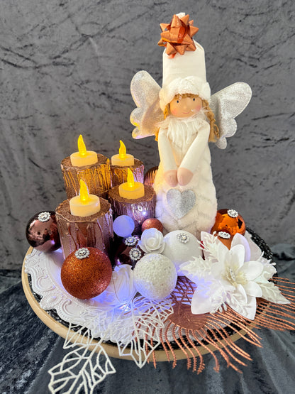 Adventskranz weiß kupfer Engel
