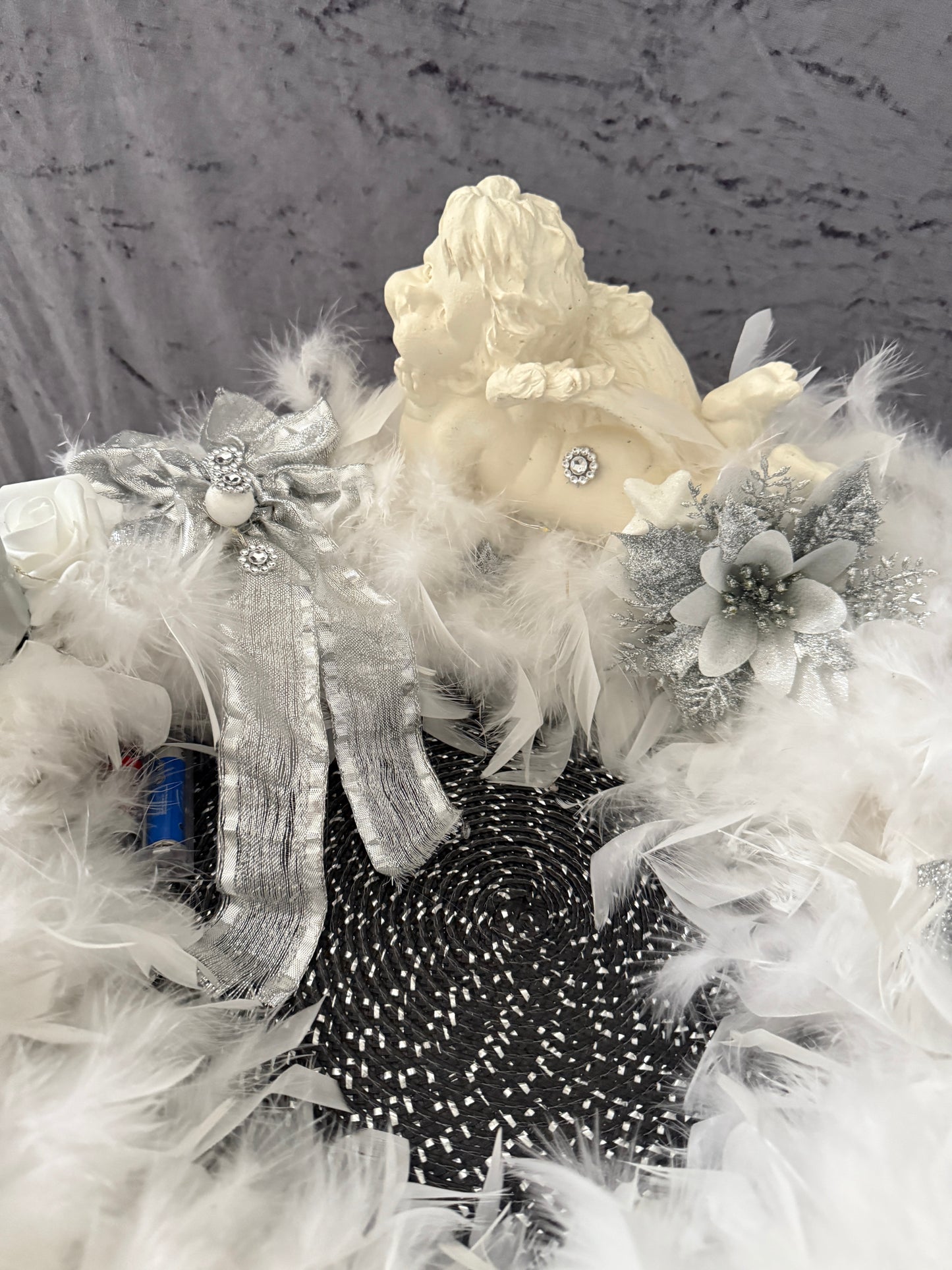 XXL Adventskranz Federkranz 65 cm weiß silber