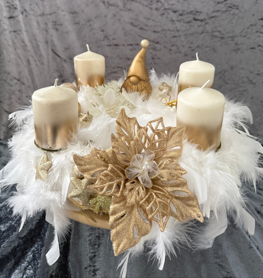 Adventskranz Federkranz weiß gold
