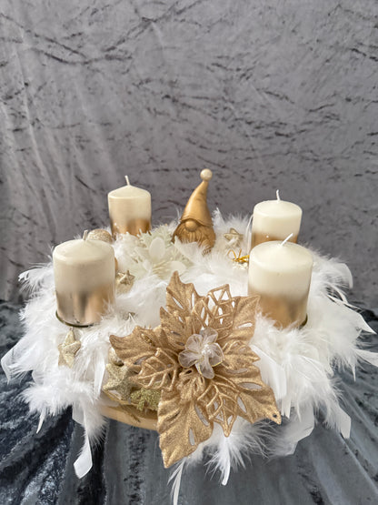 Adventskranz Federkranz weiß gold