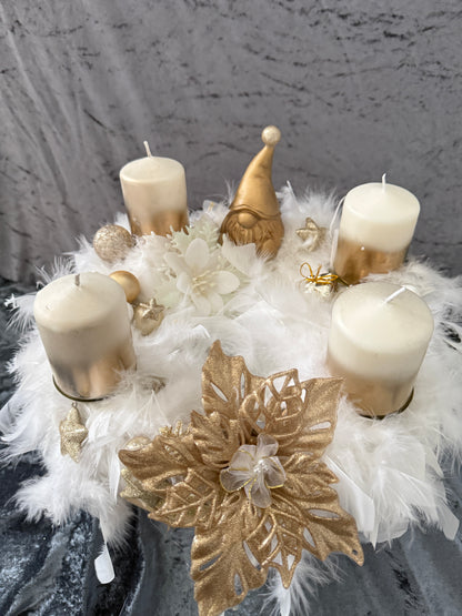 Adventskranz Federkranz weiß gold