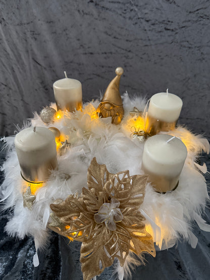 Adventskranz Federkranz weiß gold