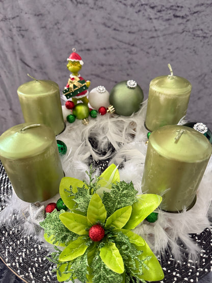 Adventskranz Federkranz weiß grün