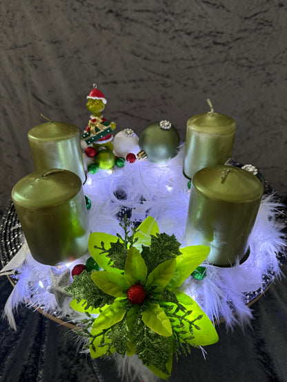 Adventskranz Federkranz weiß grün