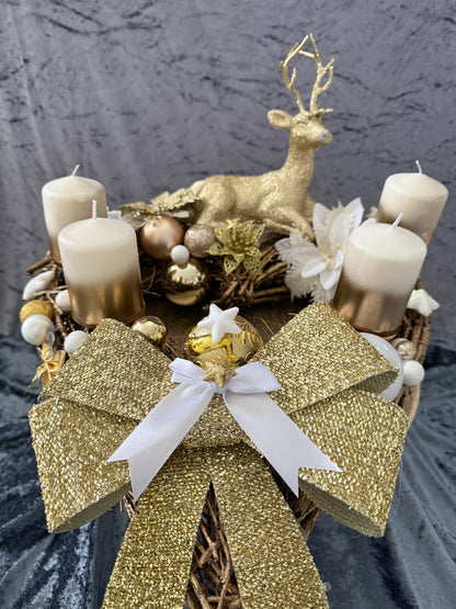 Adventskranz Holzkranz gold weiß