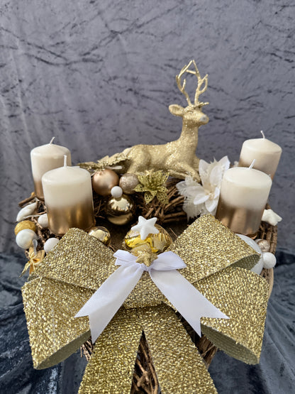 Adventskranz Holzkranz gold weiß