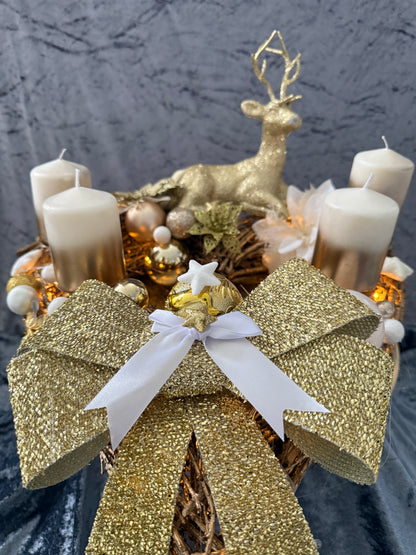 Adventskranz Holzkranz gold weiß
