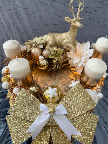 Adventskranz Holzkranz gold weiß