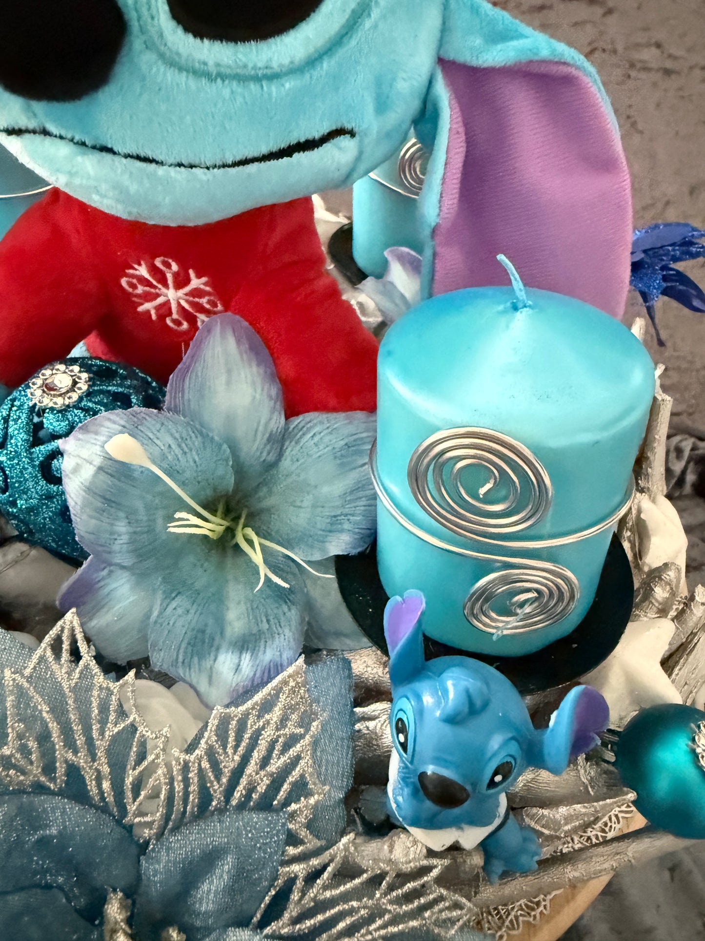 Adventskranz Holzkranz blau silber