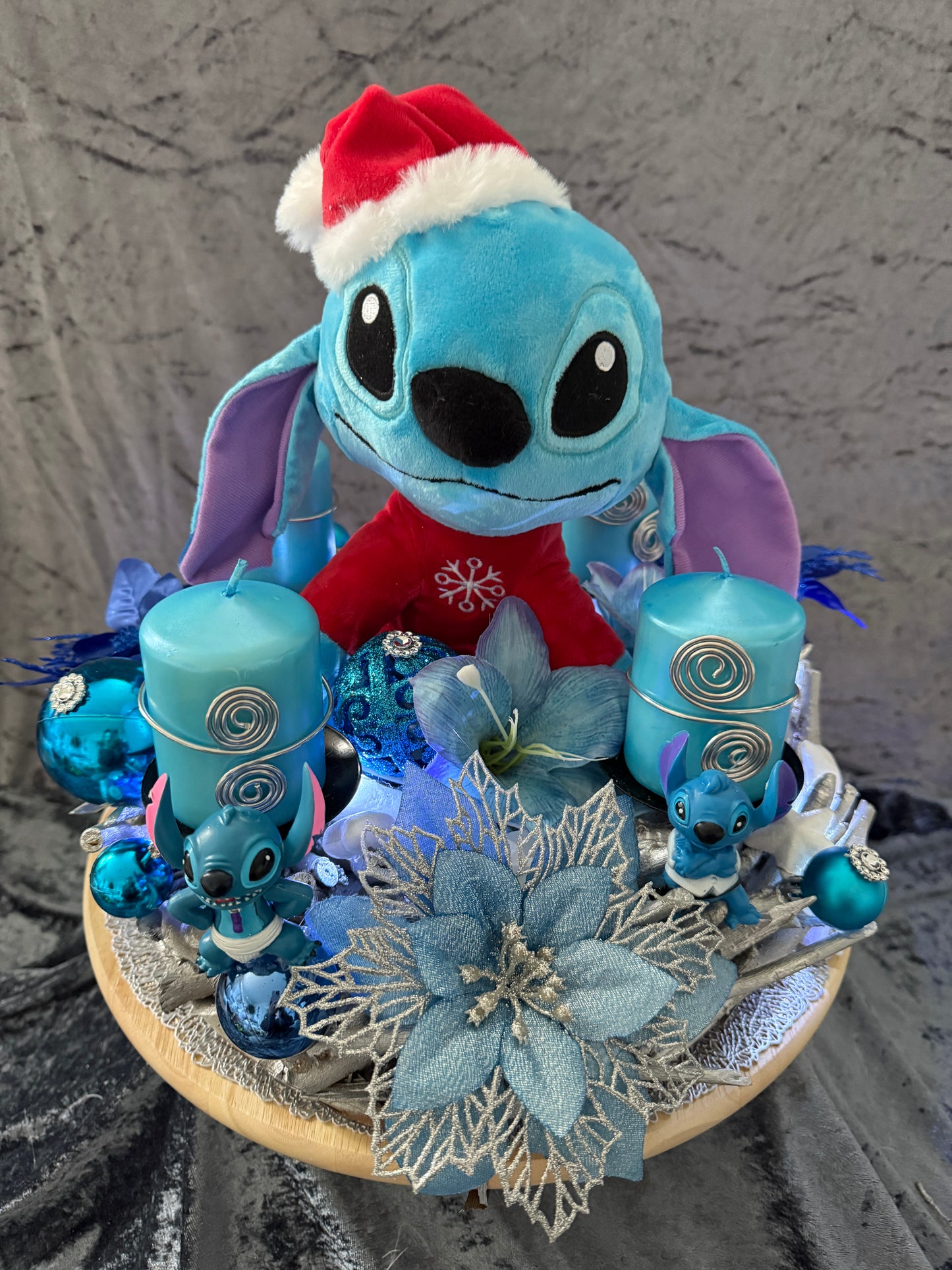 Adventskranz Holzkranz blau silber