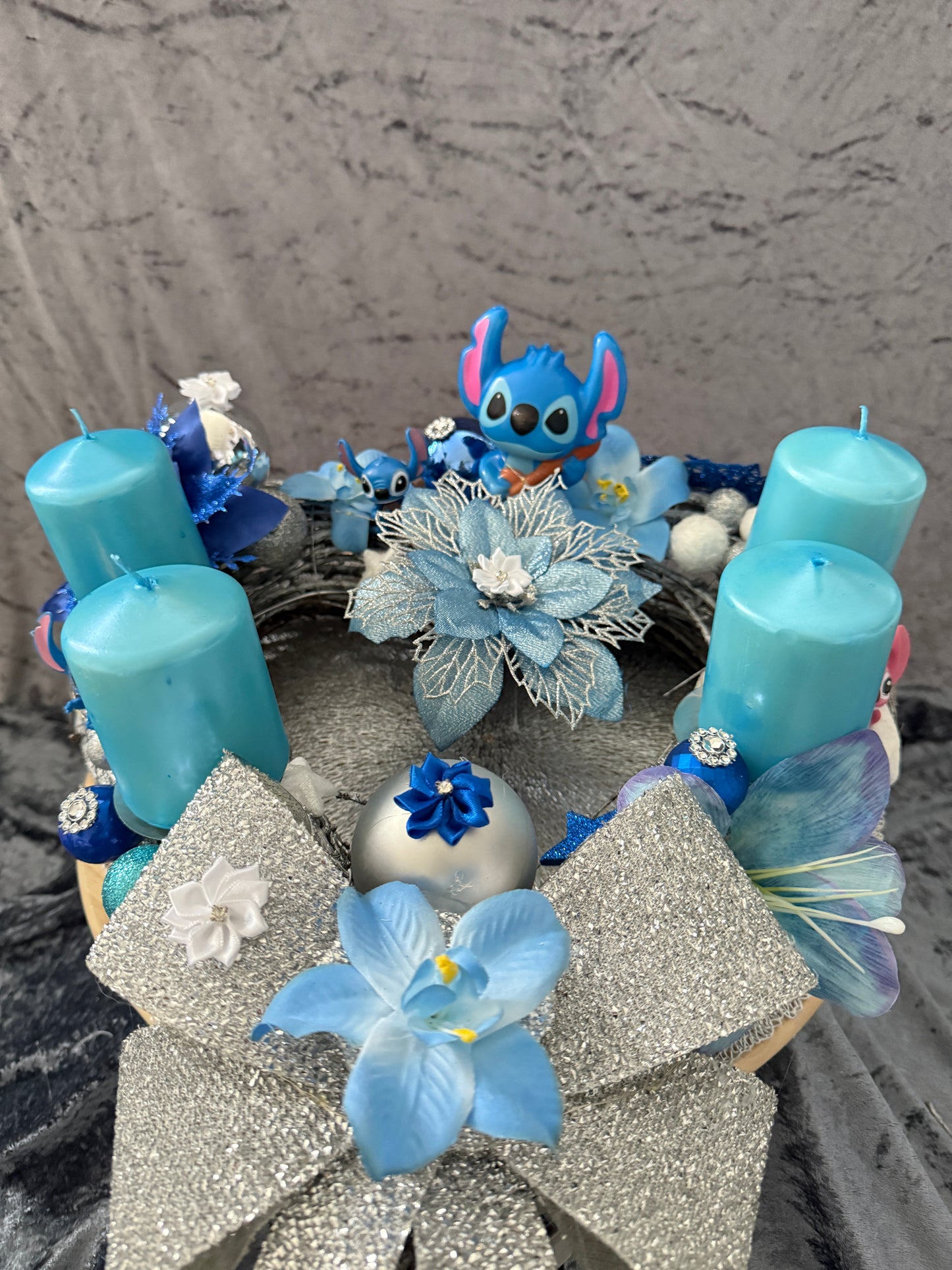 Adventskranz Holzkranz blau silber