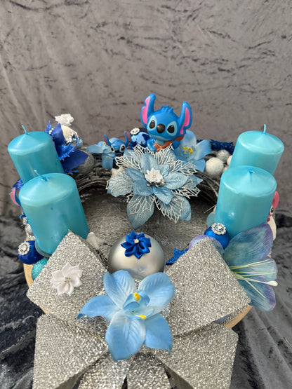 Adventskranz Holzkranz blau silber