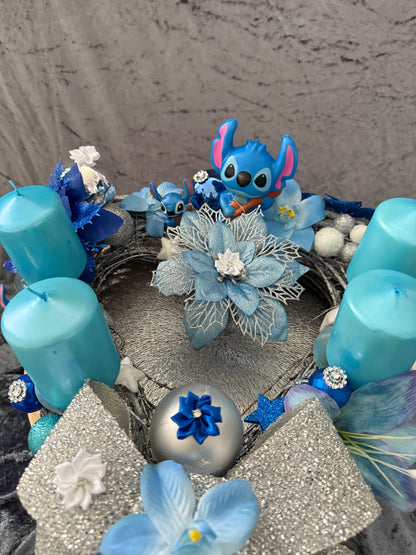 Adventskranz Holzkranz blau silber