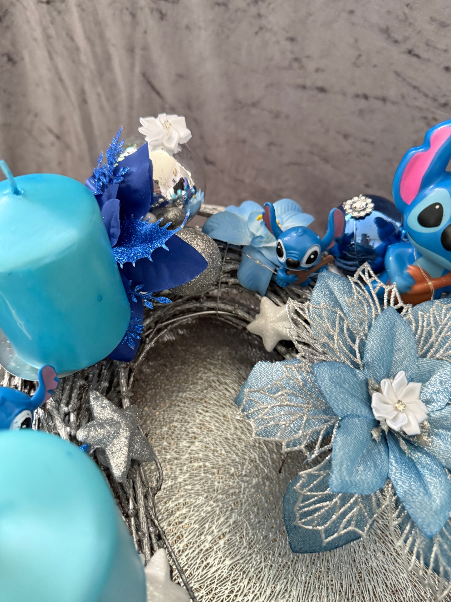 Adventskranz Holzkranz blau silber