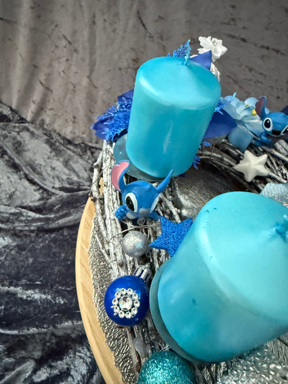 Adventskranz Holzkranz blau silber