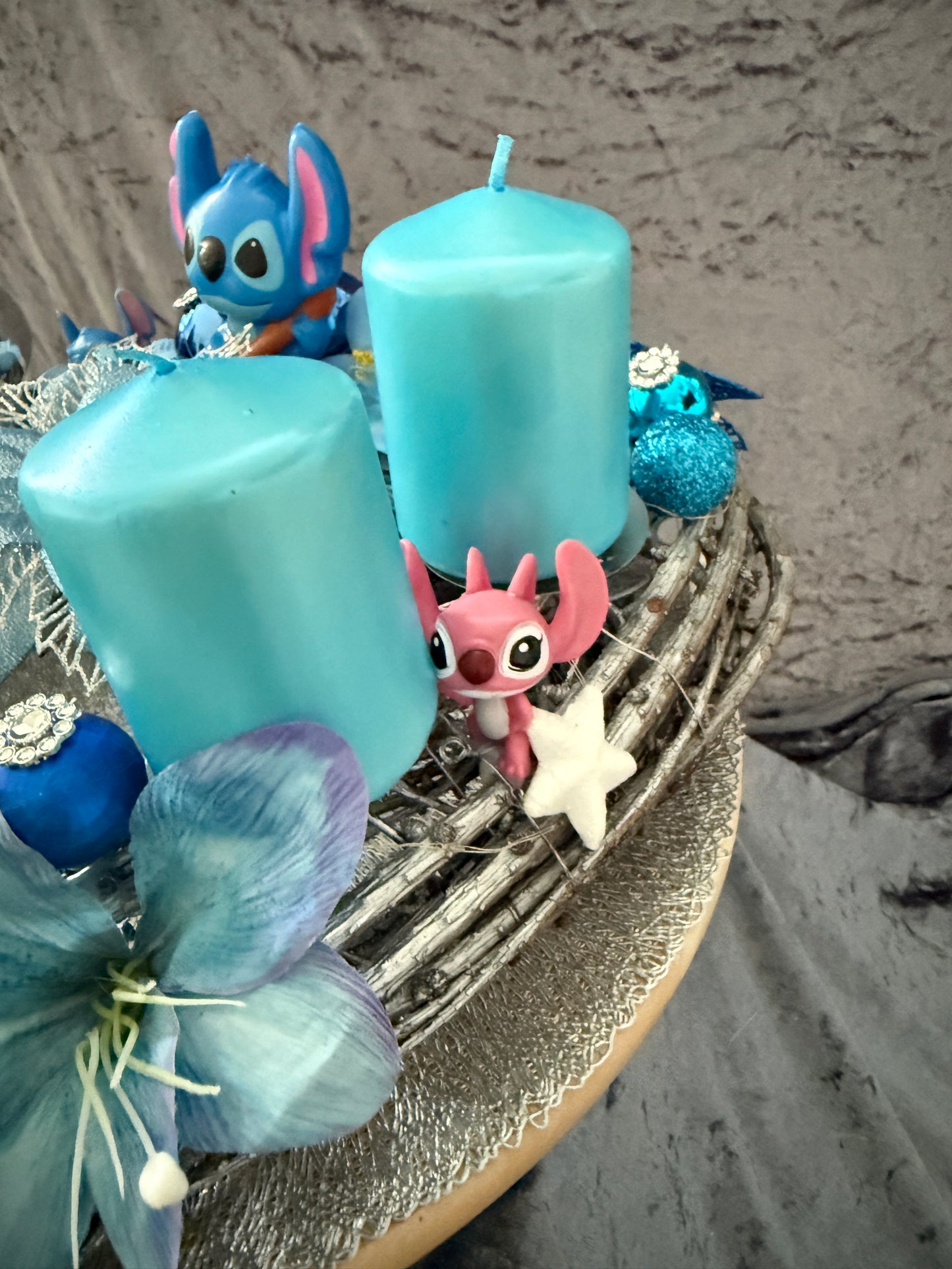 Adventskranz Holzkranz blau silber