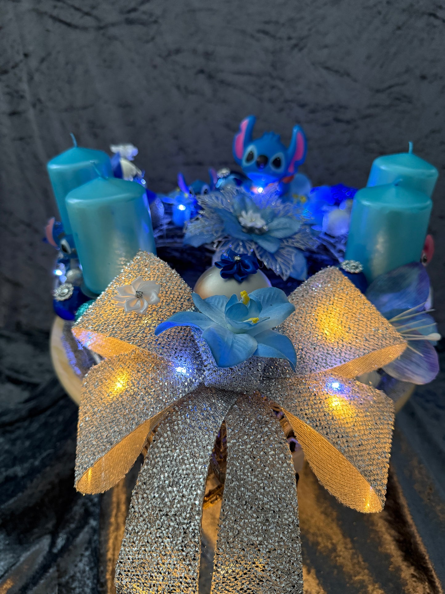 Adventskranz Holzkranz blau silber