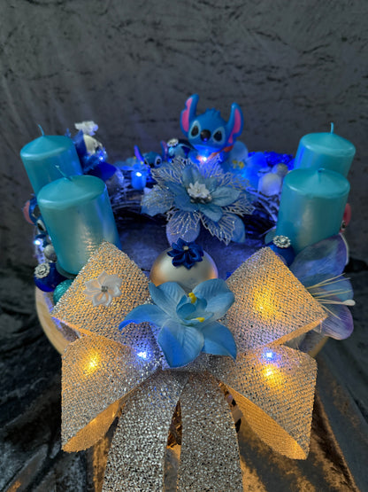 Adventskranz Holzkranz blau silber