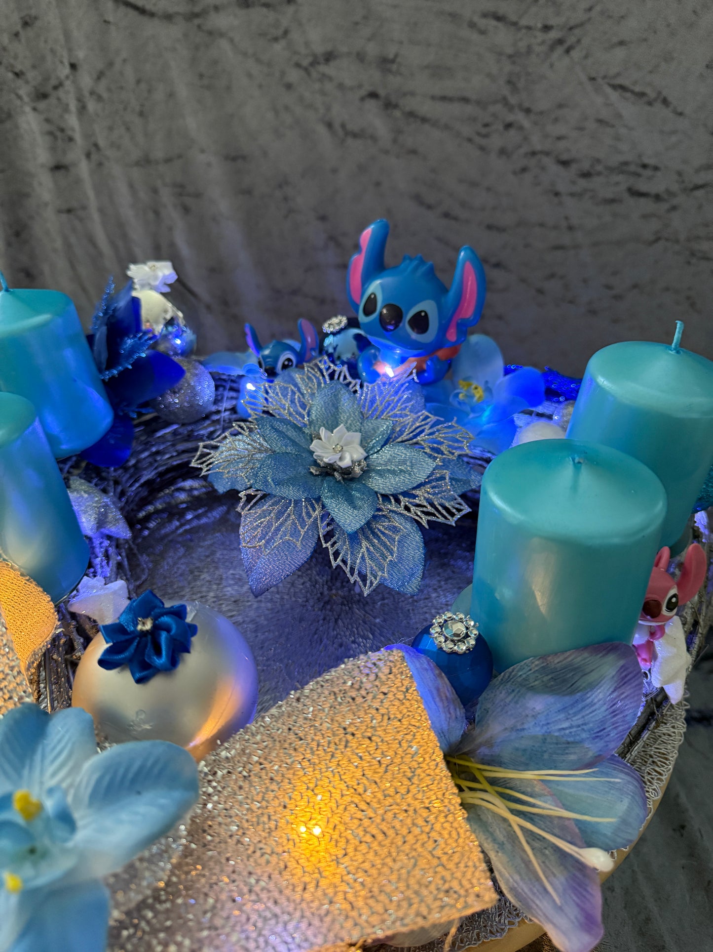 Adventskranz Holzkranz blau silber