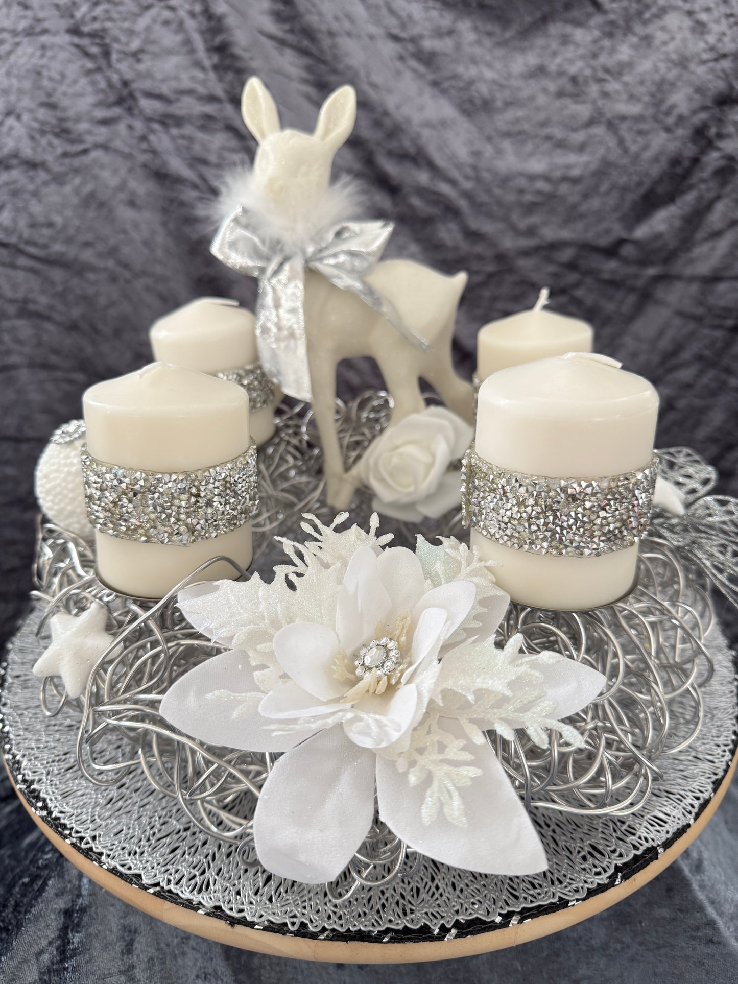 Adventskranz Alu Kranz silber weiß