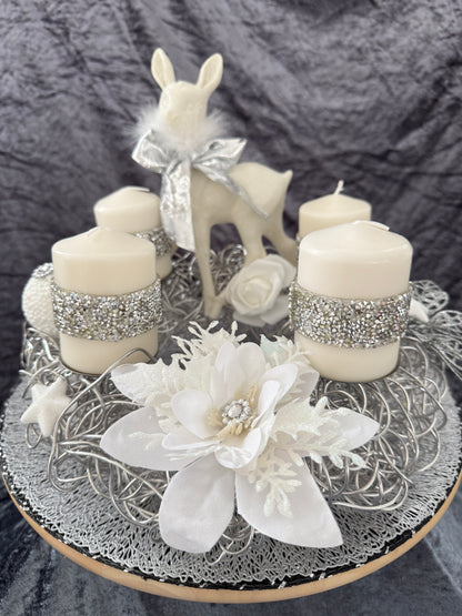 Adventskranz Alu Kranz silber weiß