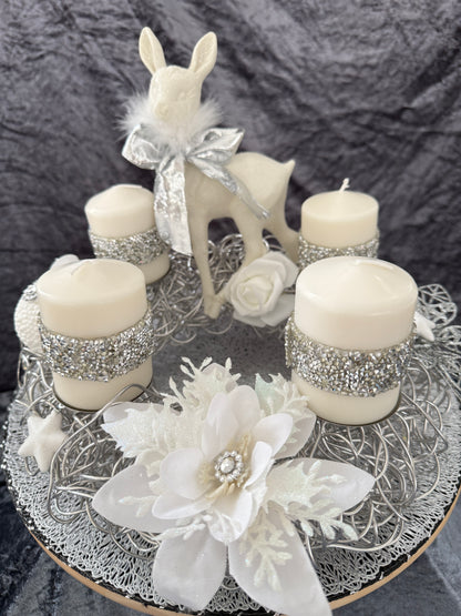 Adventskranz Alu Kranz silber weiß