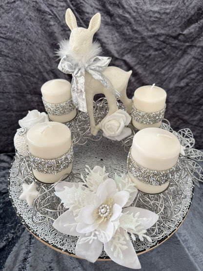 Adventskranz Alu Kranz silber weiß