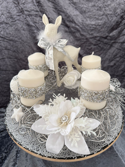 Adventskranz Alu Kranz silber weiß