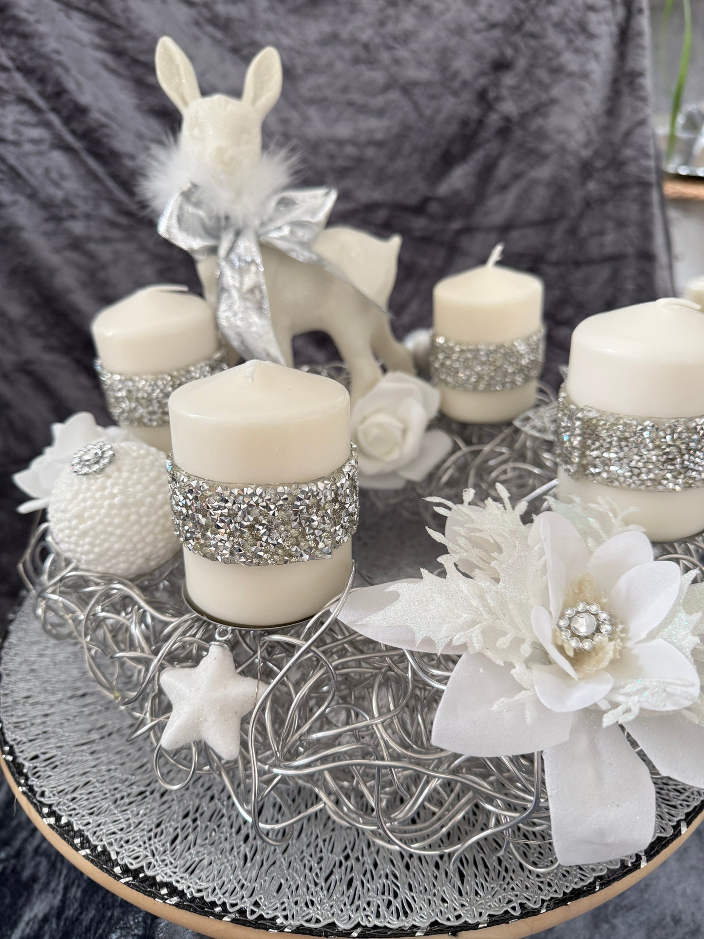 Adventskranz Alu Kranz silber weiß