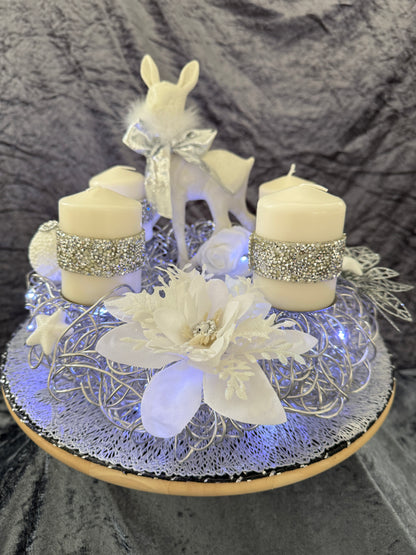 Adventskranz Alu Kranz silber weiß