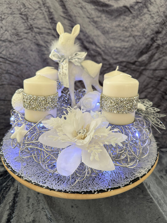 Adventskranz Alu Kranz silber weiß