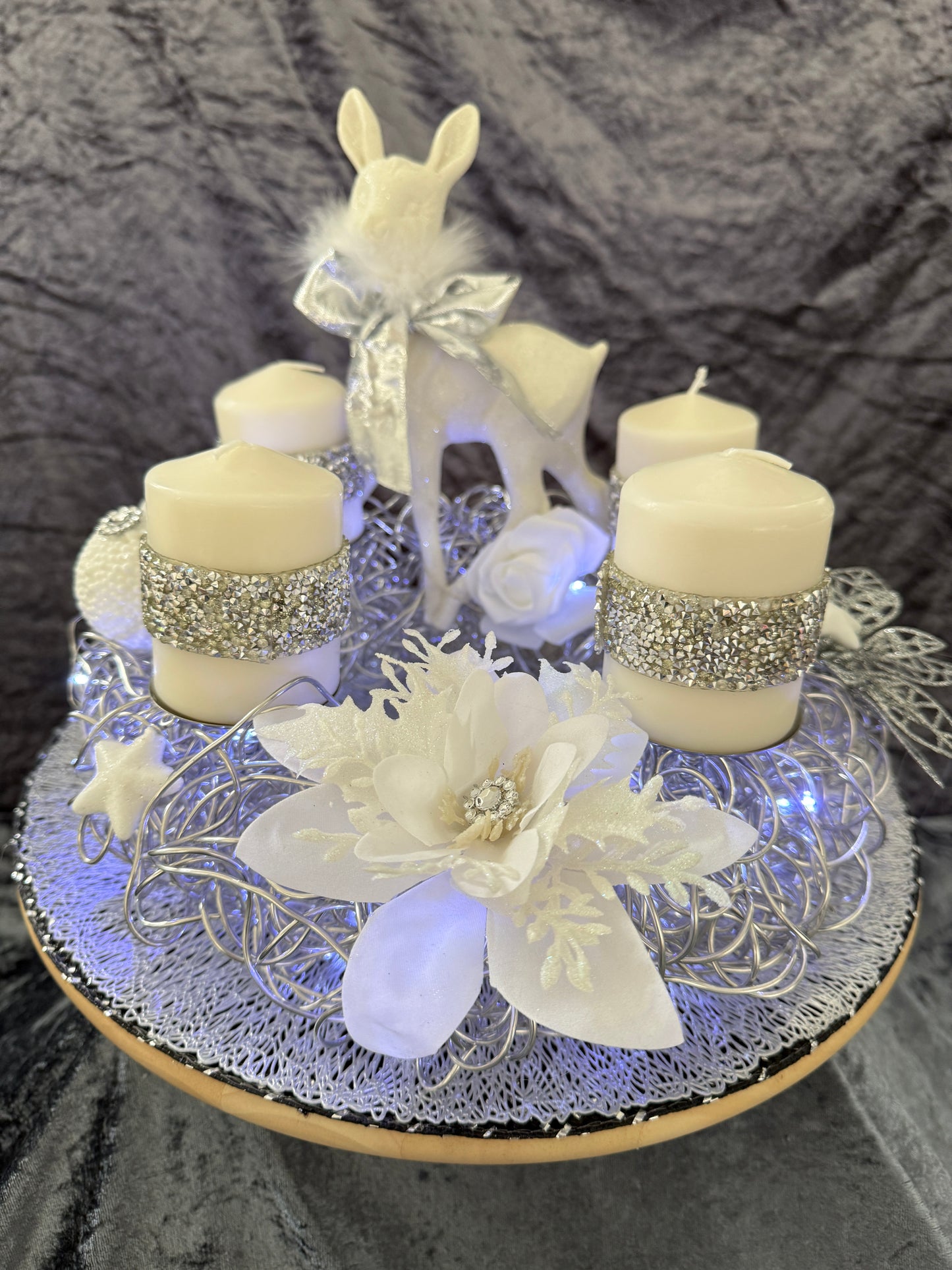 Adventskranz Alu Kranz silber weiß