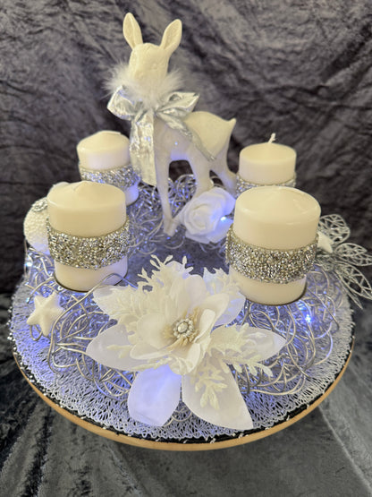 Adventskranz Alu Kranz silber weiß